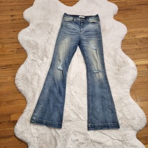 Cello Blue High Ripped Flare Jeans